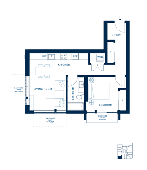 Shoresmith Apartments 1x1 B Floor Plan